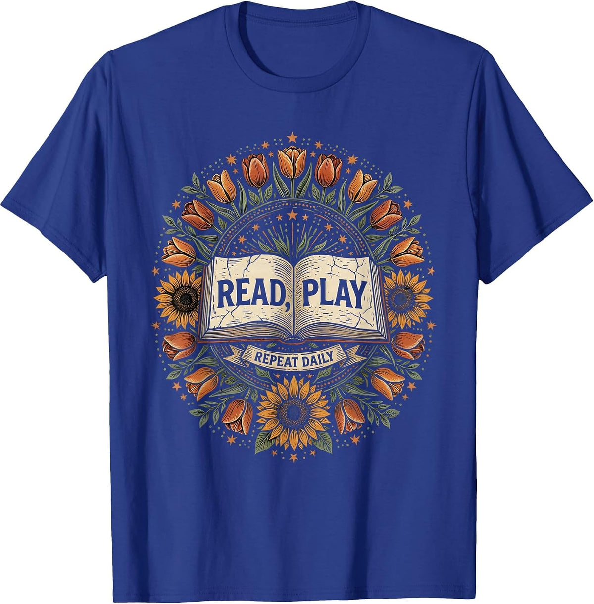 Men's Read Play Repeat Daily Preschool Teacher Design T-Shirt - Royal Blue