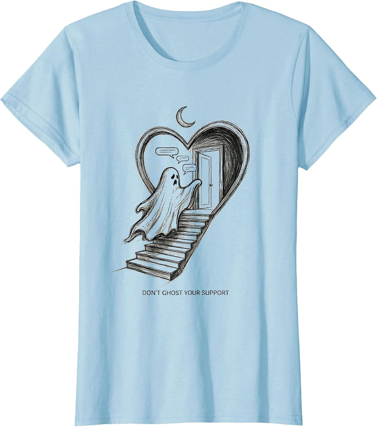Women's Don't Ghost Your Support Mental Health Halloween Ghost T-Shirt - Baby Blue