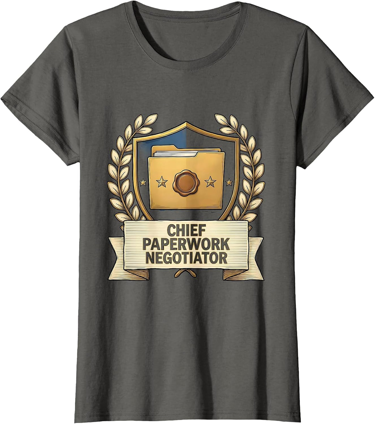 Women's Chief Paperwork Negotiator Funny Social Worker Humor T-Shirt - Asphalt Grey