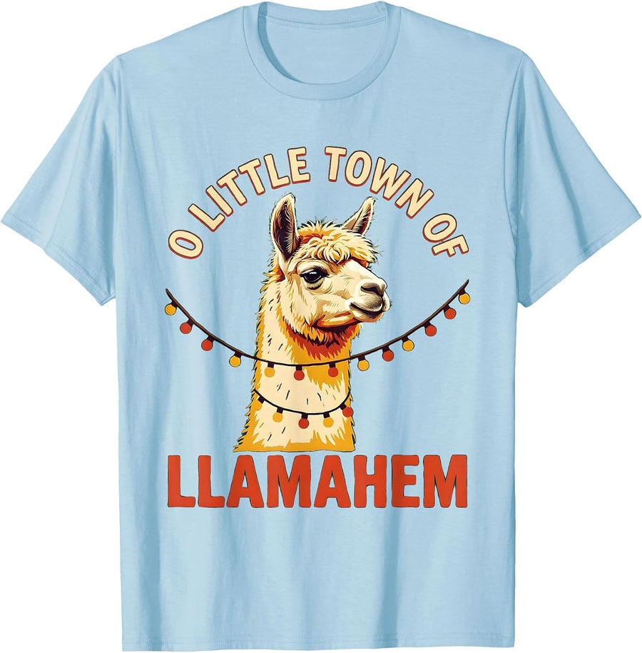 Men's O Little Town Of Llamahem Funny Llama Christmas Animal Lover T-Shirt - Baby Blue