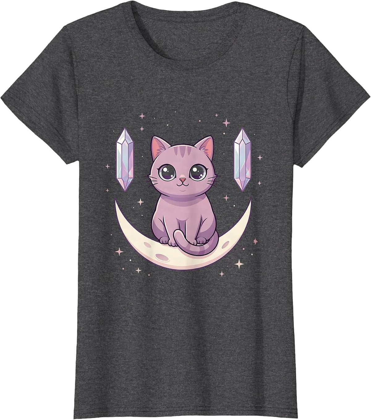 Women's Round Chibi Cat Pastel Goth Kawaii Horror T-Shirt - Dark Heather Grey