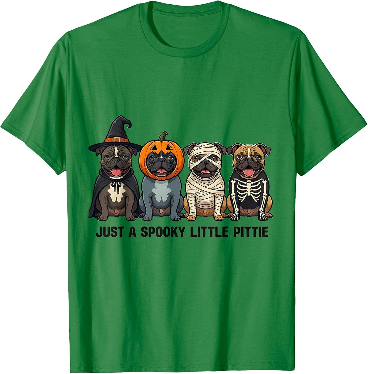 Men's Just A Spooky Little Pittie Funny Pitbull Halloween Costume T-Shirt - Kelly Green