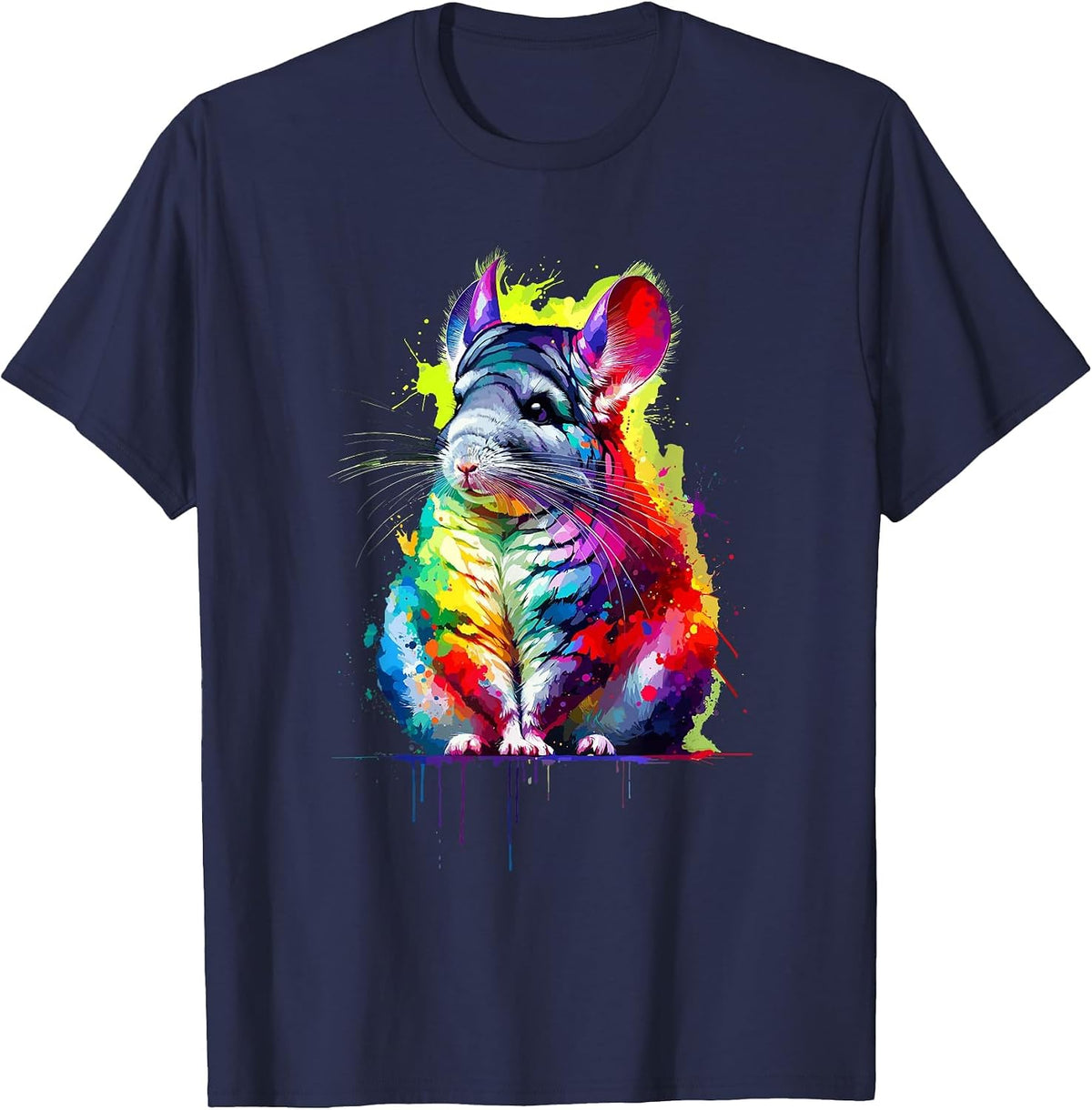 Splash Art Colourful Chinchilla Chinchillas T-Shirt - Navy Blue