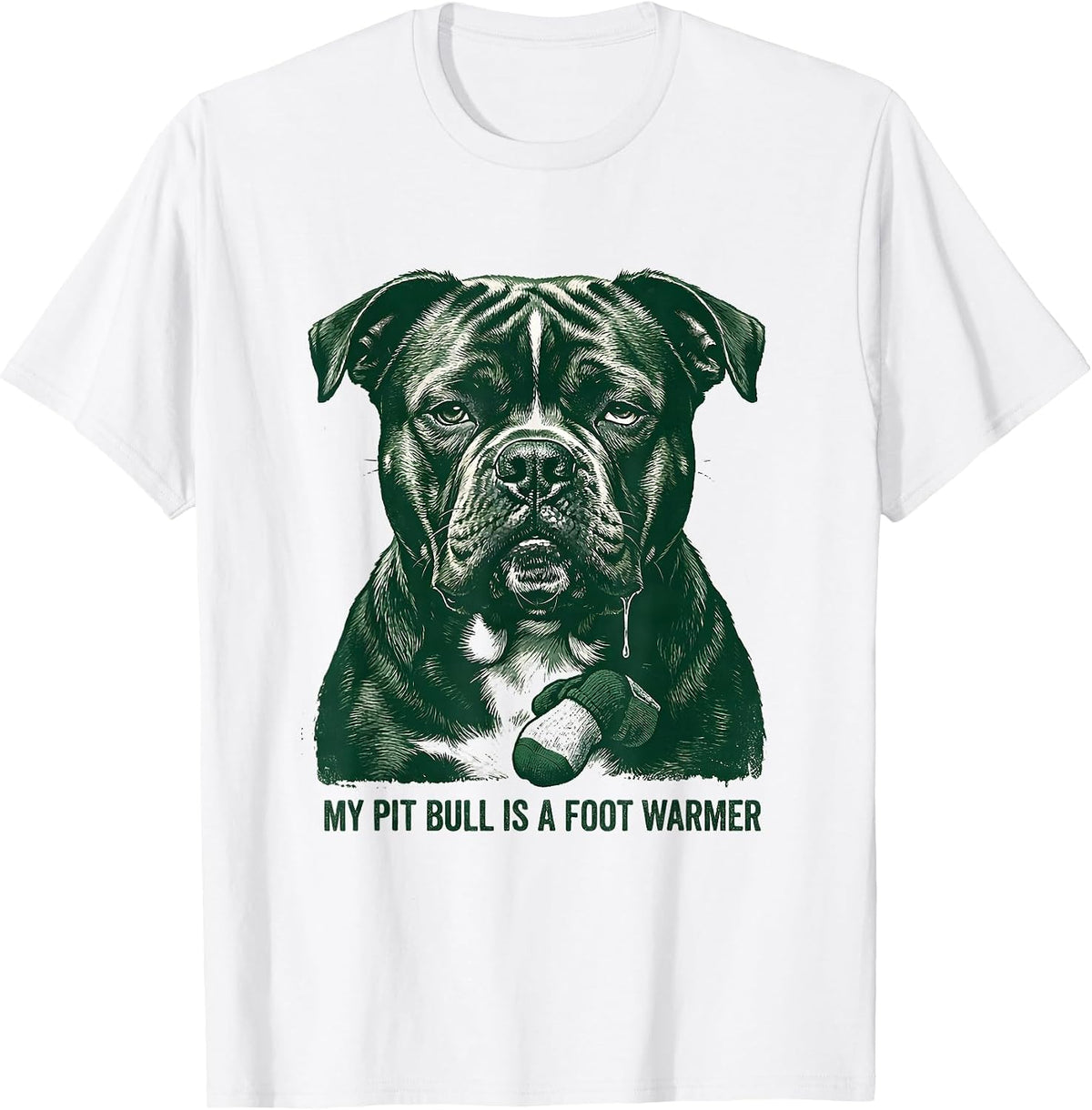 Men's My Pit Bull Is A Foot Warmer Funny Pitbull Dog Mom Humor T-Shirt - White
