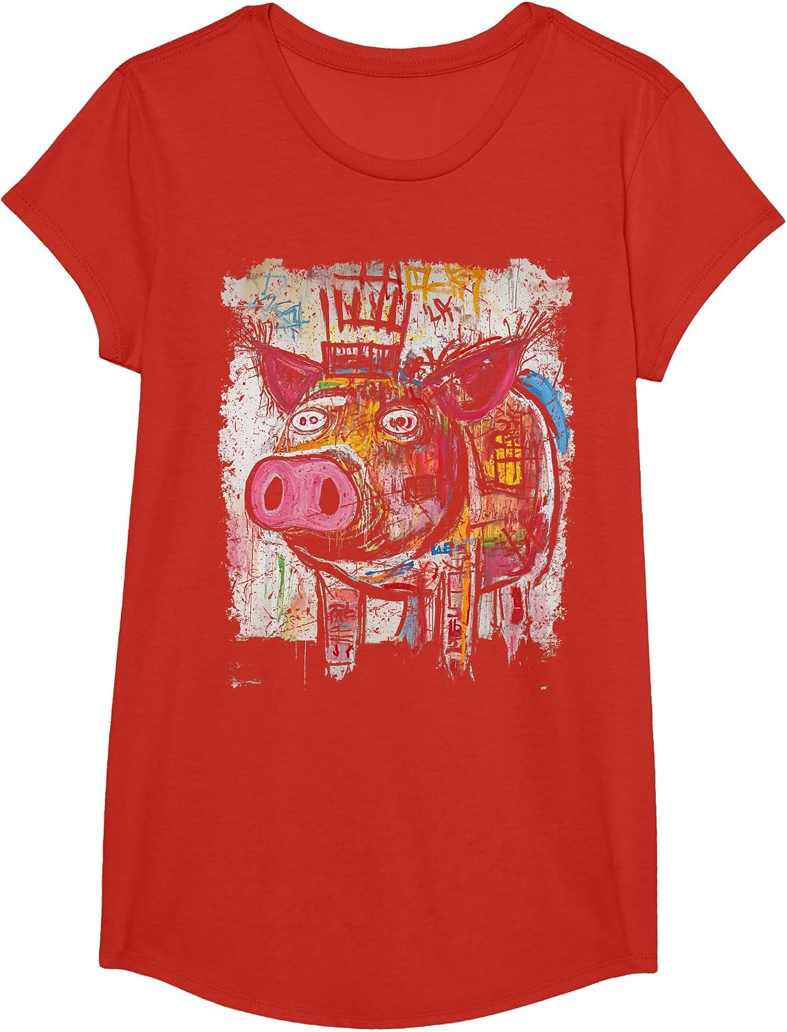 Pop Art Style Pig 90s Men's Graffiti T-Shirt - Girls Red