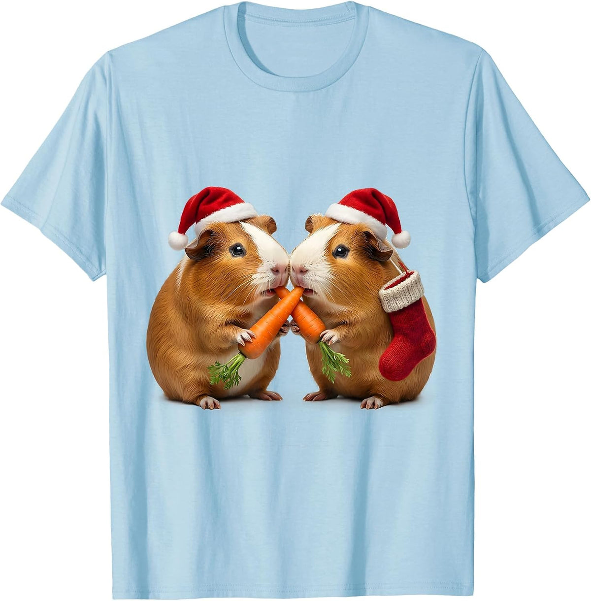 Guinea Pig Santa Hat Christmas Pet Lover Humor T-Shirt - Baby Blue
