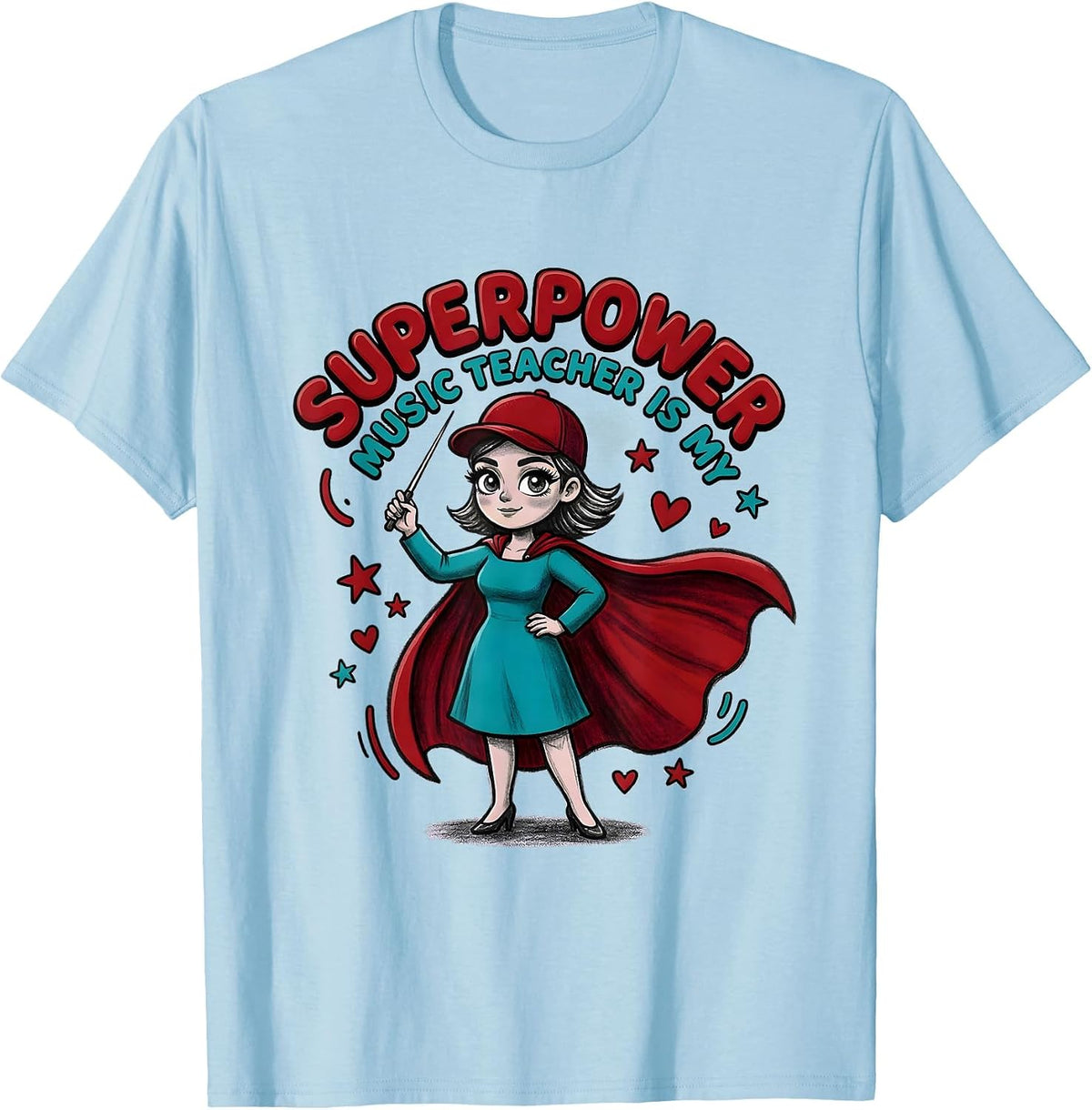 Men's MUSIC TEACHER IS MY SUPERPOWER Cartoon Music Teacher Gift T-Shirt - Baby Blue