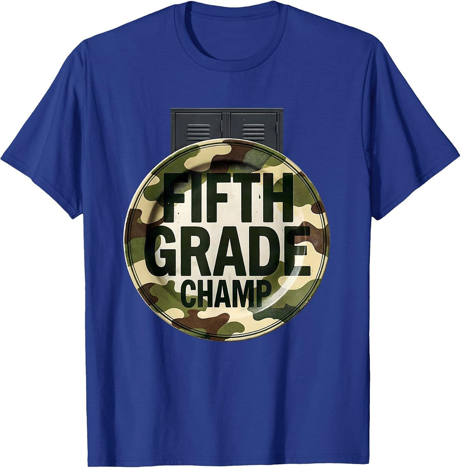 Fifth Grade Champ Camo Back To School Boys Teachers T-Shirt - Royal Blue