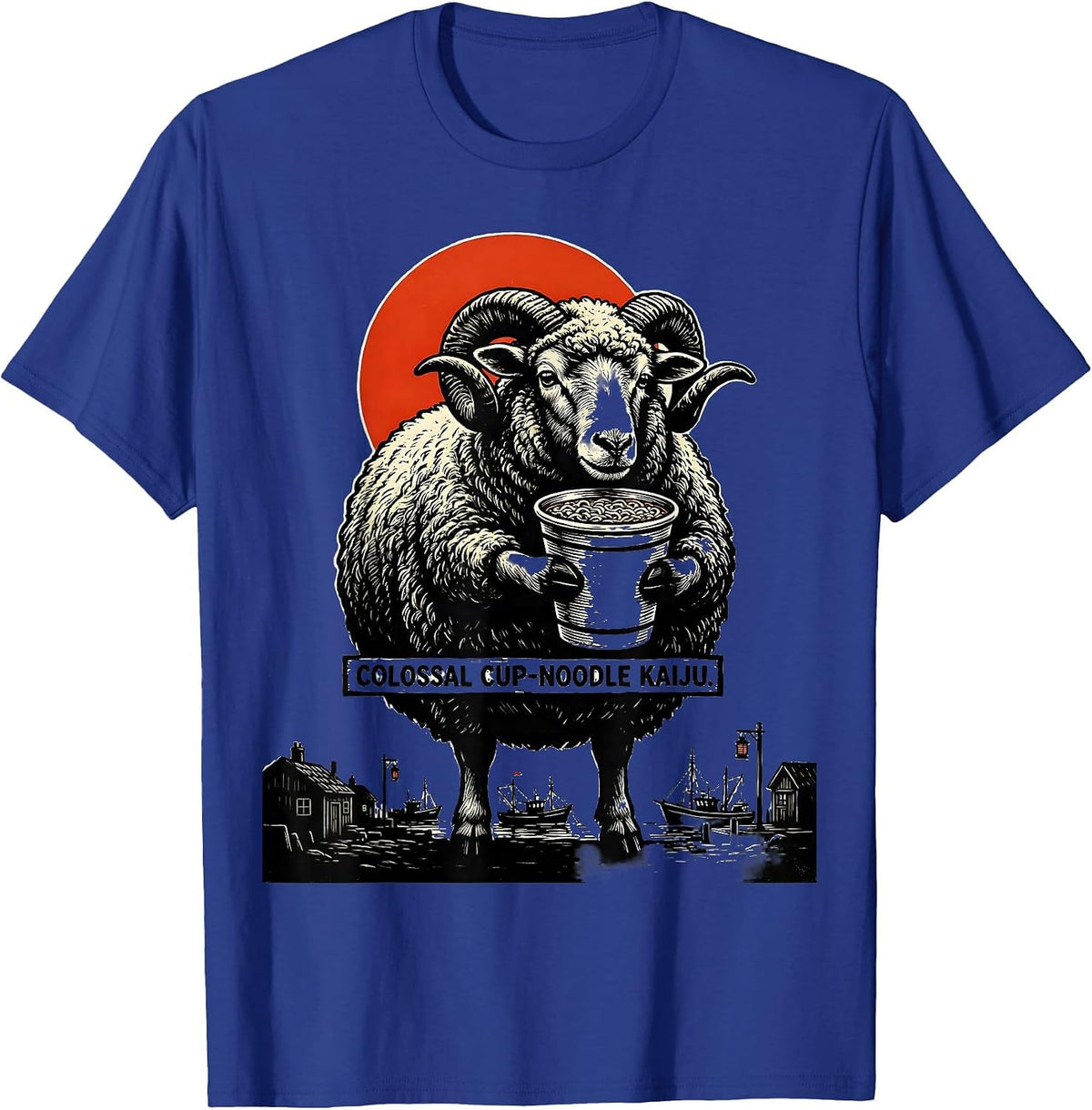 Men's Colossal Cup-Noodle Kaiju Funny Japanese Anime Retro Kaiju T-Shirt - Royal Blue