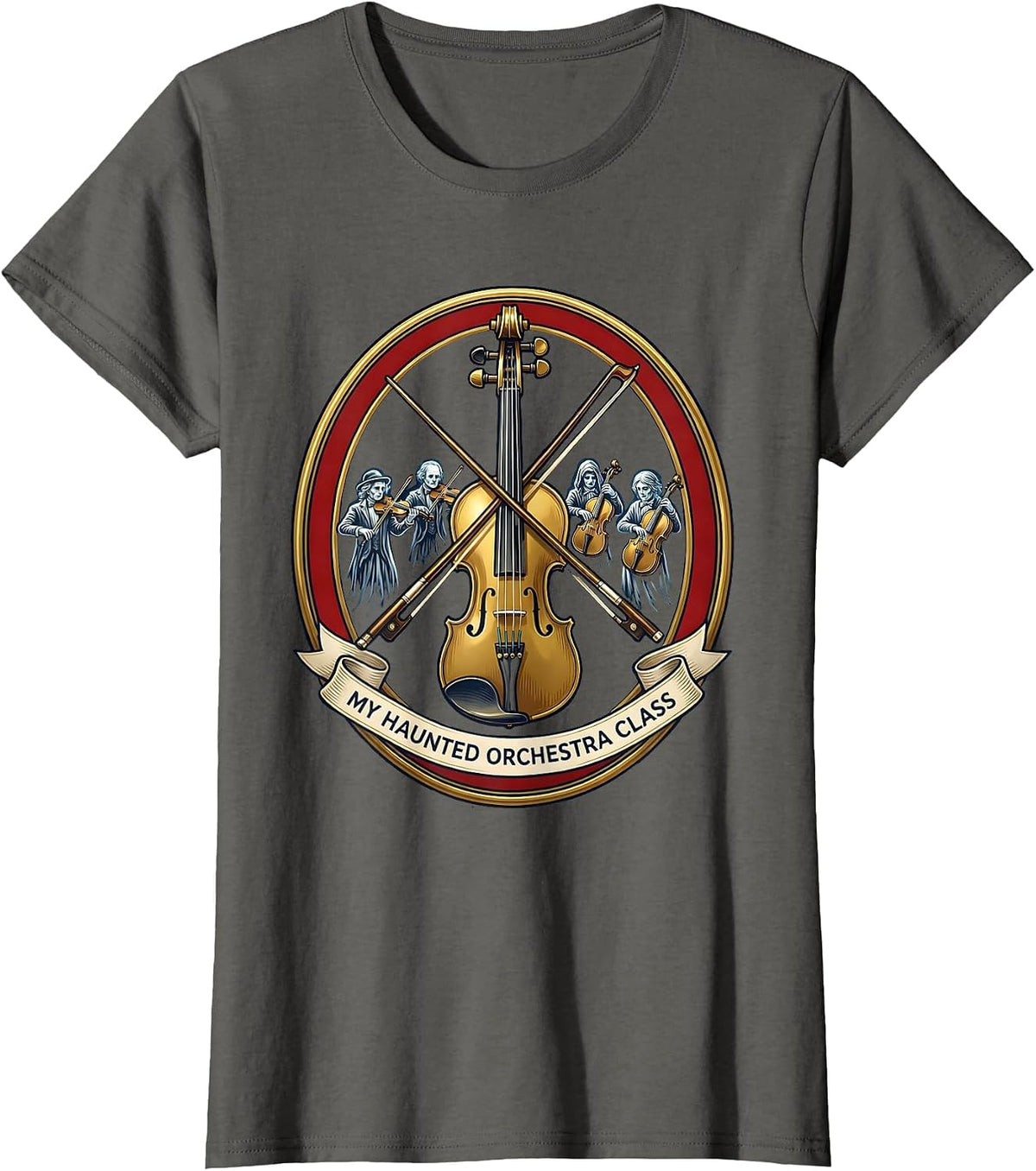 Women's My Haunted Orchestra Class Cute Ghost Music Teacher T-Shirt - Asphalt Grey