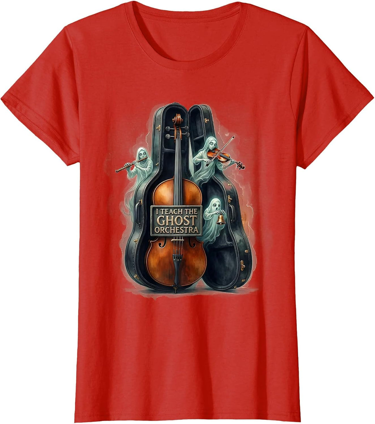I Teach The Ghost Orchestra Whimsical Music Teacher T-Shirt - Red