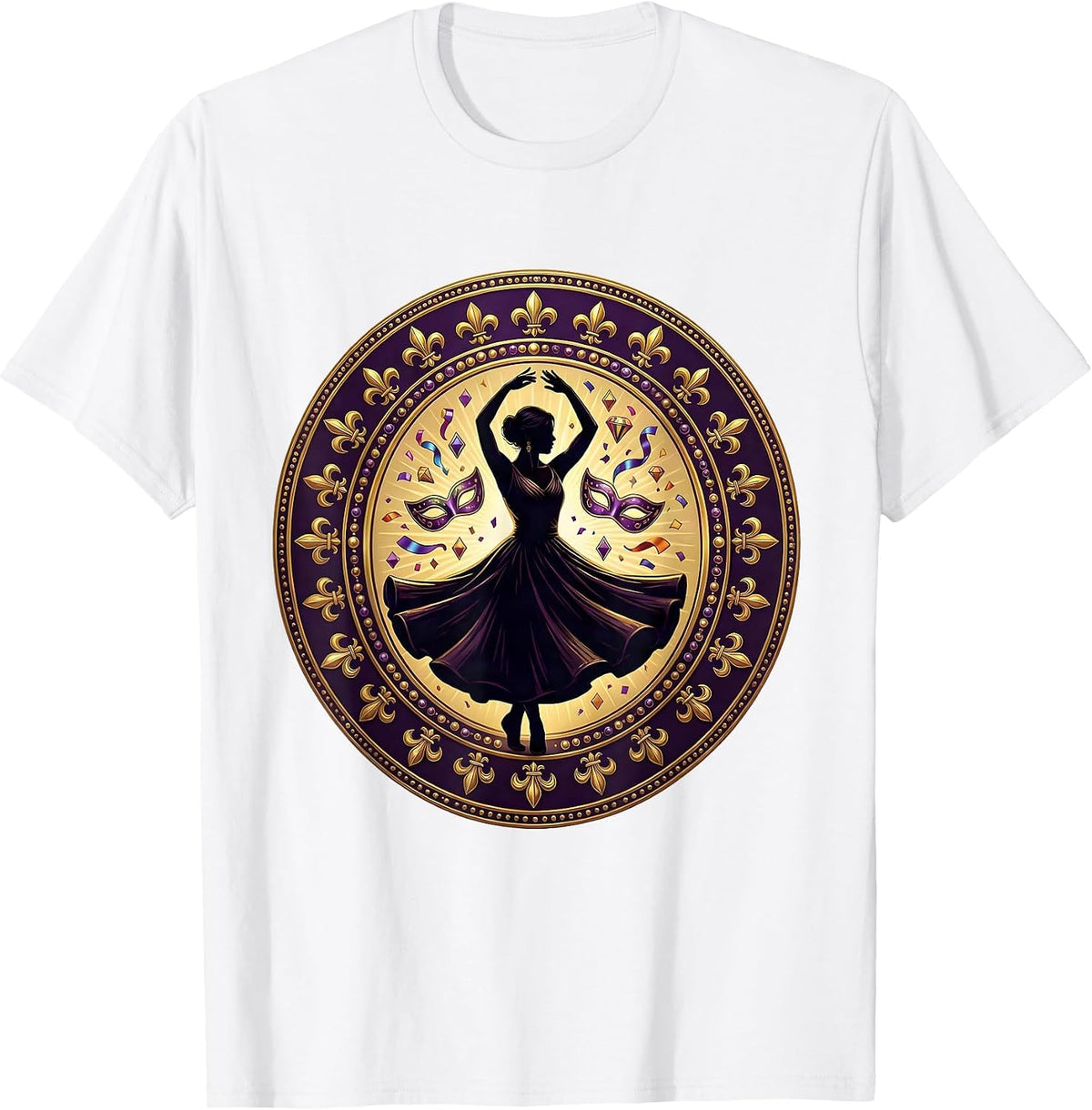 Men's Mardi Gras Dancing Silhouette Confetti Design T-Shirt - White