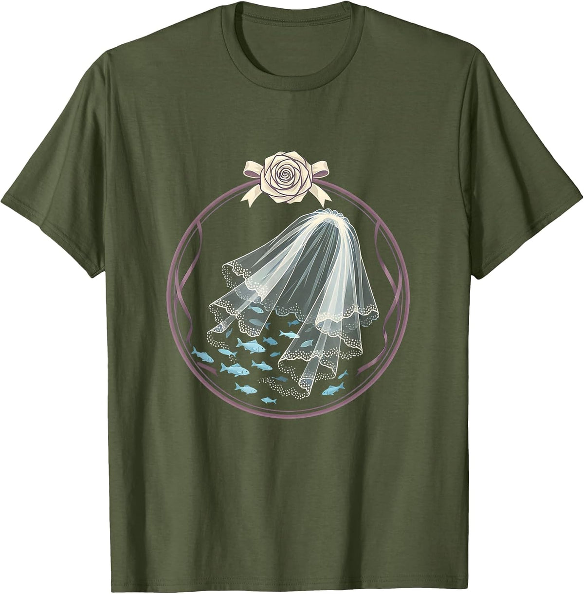 Bridal Veil Underwater Ocean Dream Graphic T-Shirt - Olive Green