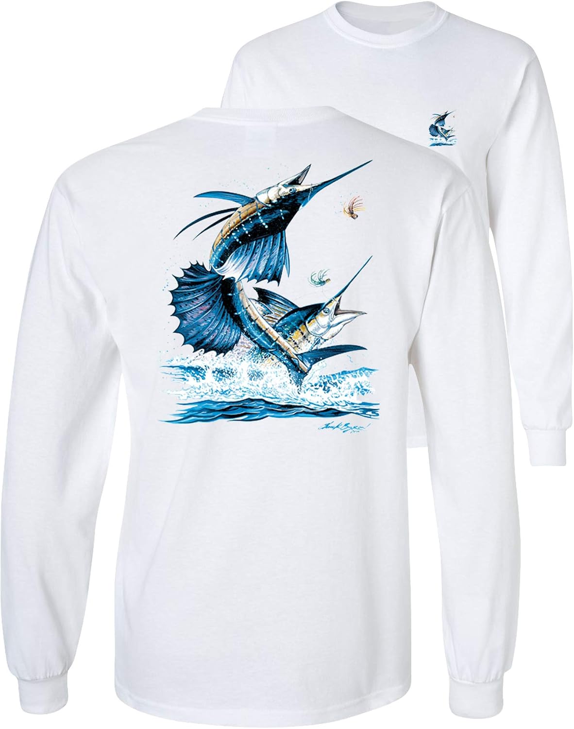 Sailfish DEEP SEA Fishing Salt Water Fish Long Sleeve TEE - White