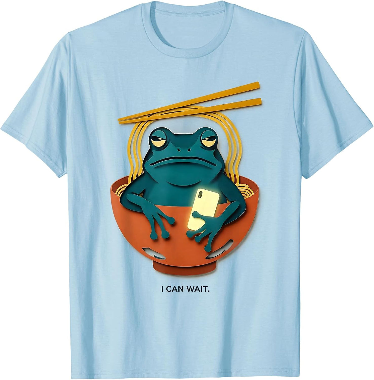 Men's I Can Wait Funny Grumpy Frog Ramen Anime Art Meme T-Shirt - Baby Blue