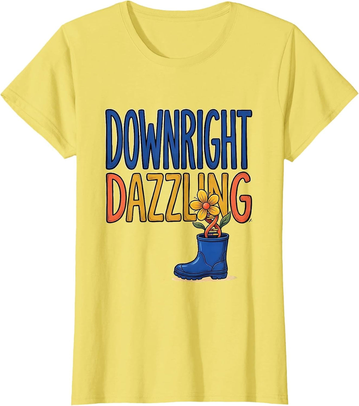 Women's Downright Dazzling Whimsical Down Syndrome Awareness Support T-Shirt - Lemon Yellow