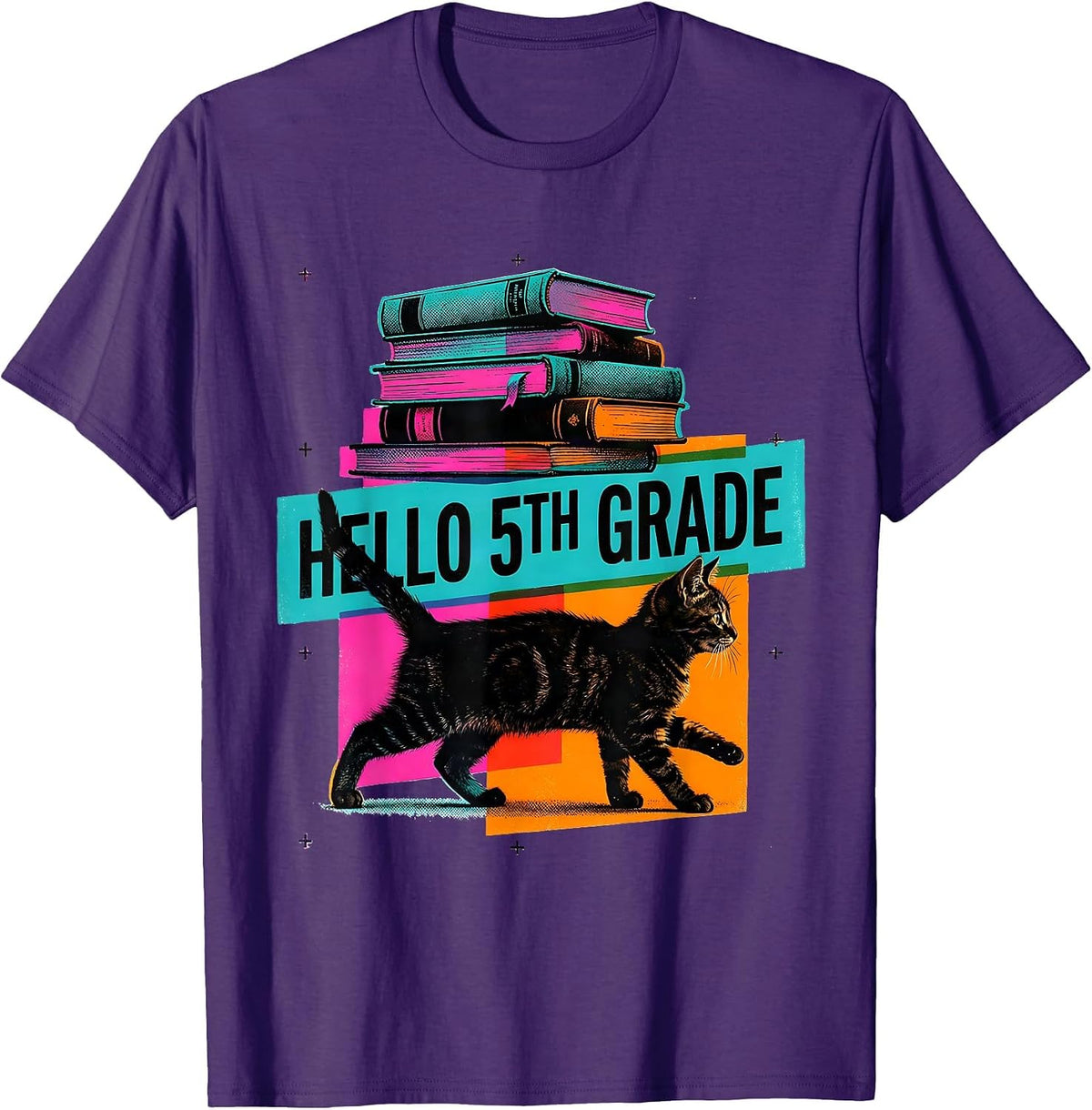 Hello 5th Grade Cute Kitten Back to School Girls Kids T-Shirt - Purple