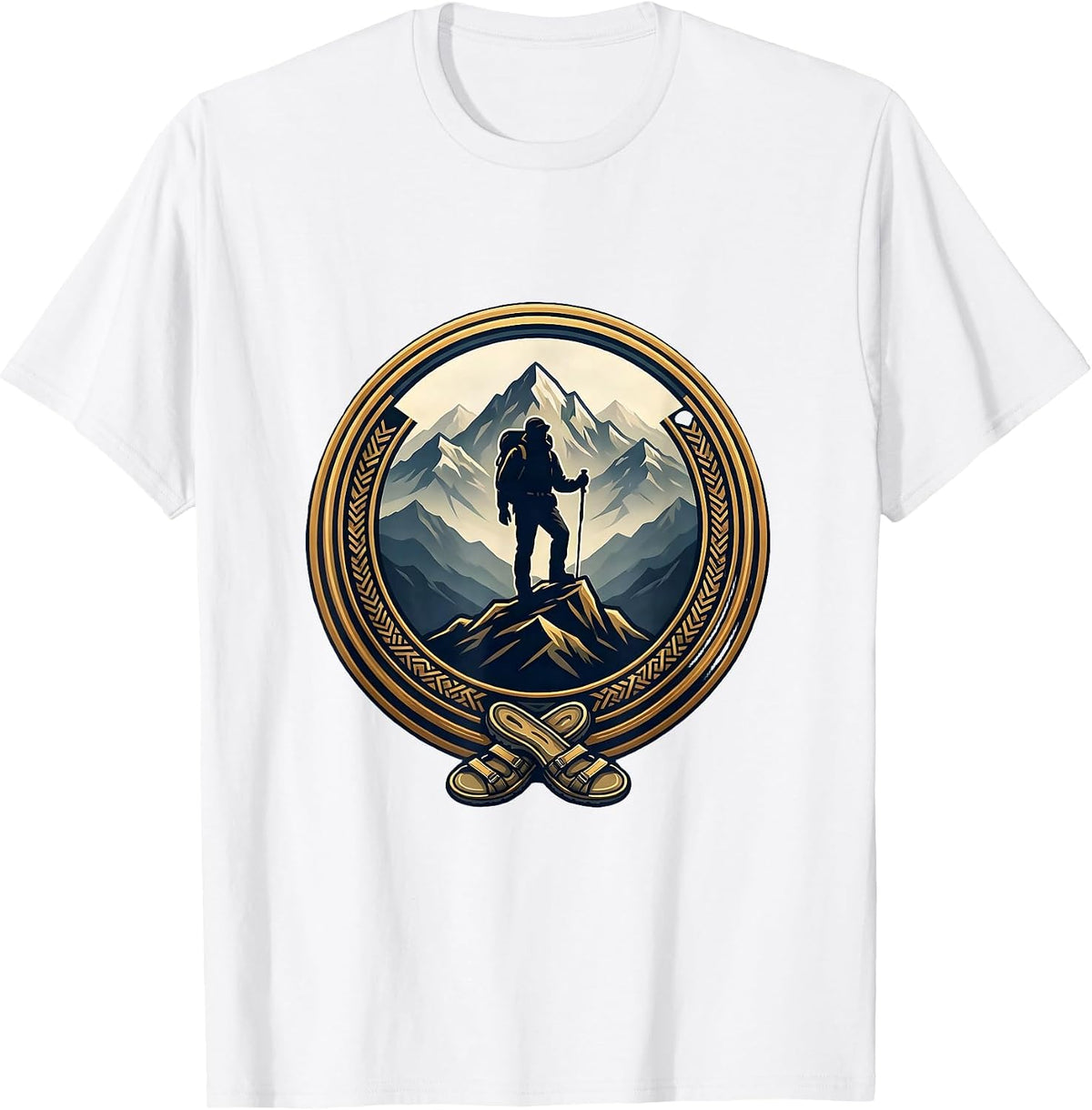 Men's Lone Hiker Silhouette Ridge at Dusk Graphic T-Shirt - White