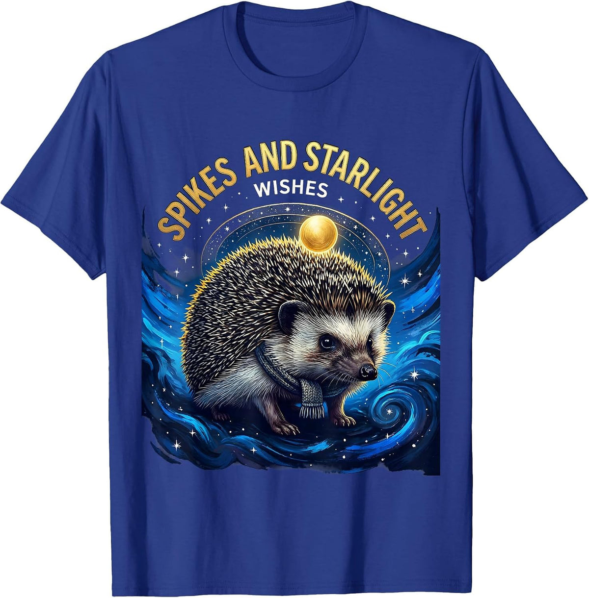 Men's Spikes And Starlight Wishes Cosmic Hedgehog Van Gogh Parody T-Shirt - Royal Blue
