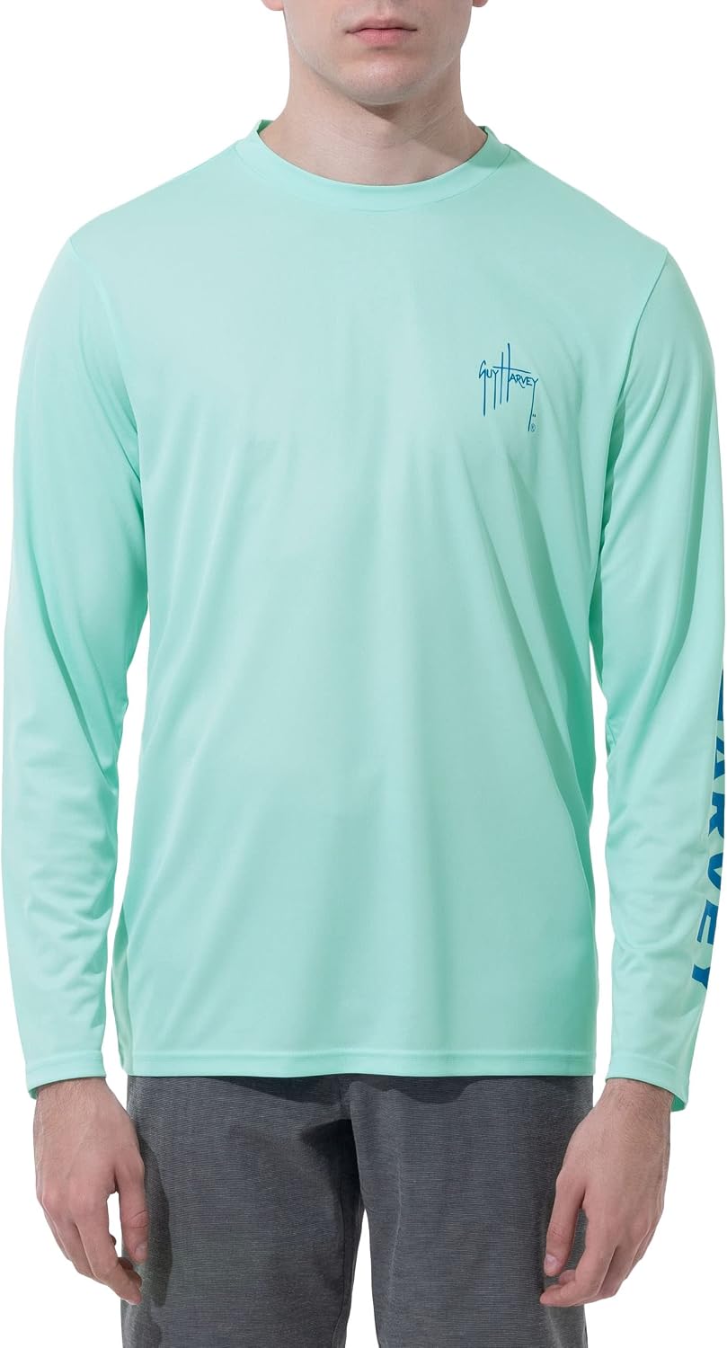 Guy Harvey Men's Long Sleeve Performance Sun Protection Shirt UPF 50+, Light Green, Large - As Pictured