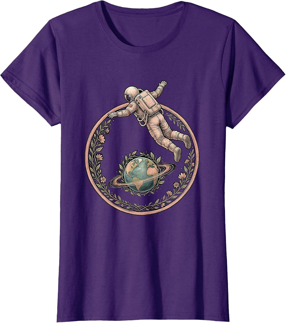 Women's Autism Astronaut Floating Above Colorful Planet T-Shirt - Purple