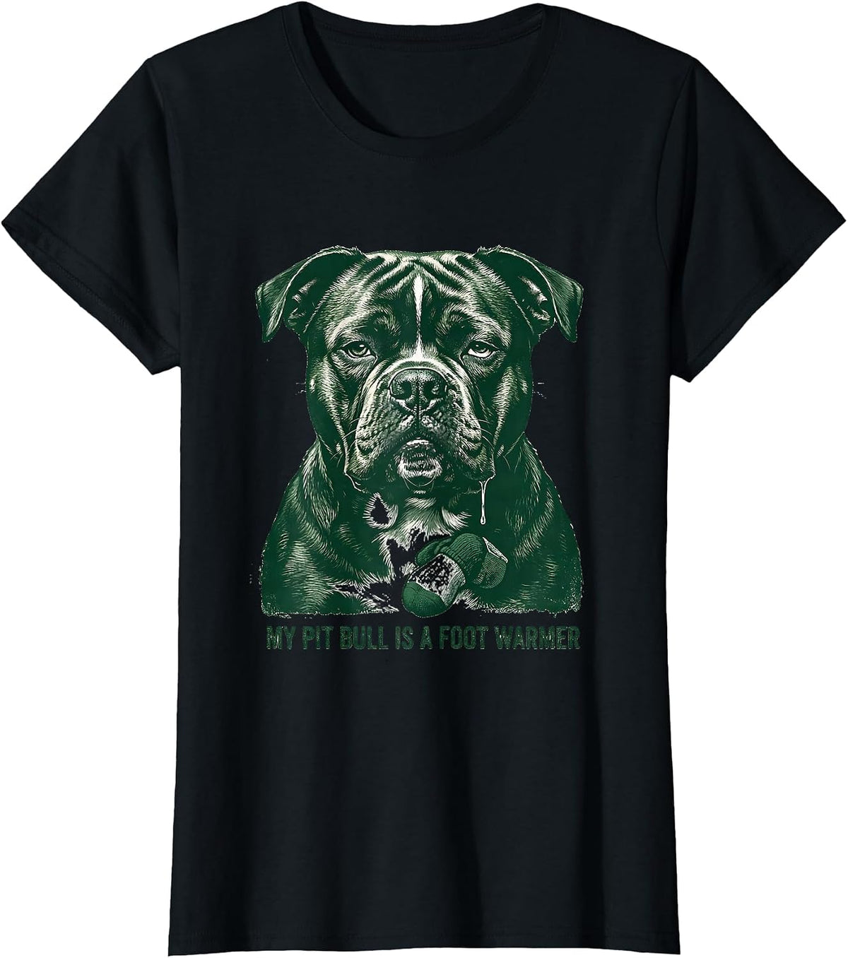 Women's My Pit Bull Is A Foot Warmer Funny Pitbull Dog Mom Humor T-Shirt - Black