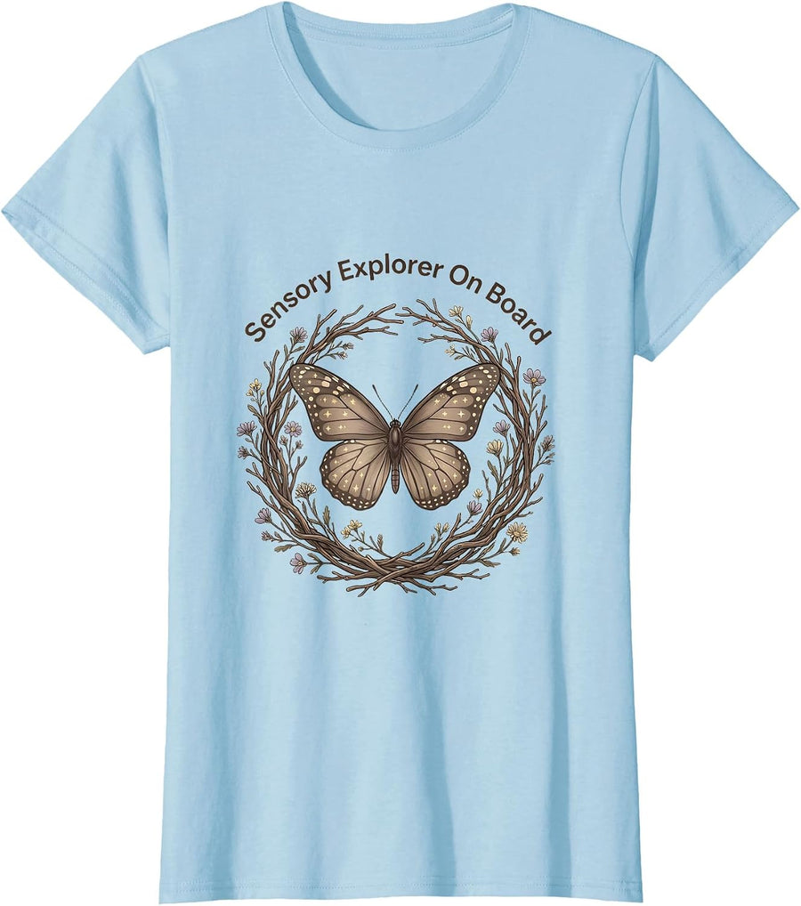 Women's Sensory Explorer On Board Autism Awareness Design T-Shirt - Baby Blue