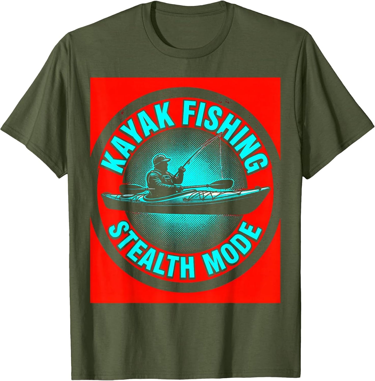 Kayak Fishing Stealth Mode Angler Design T-Shirt - Olive Green