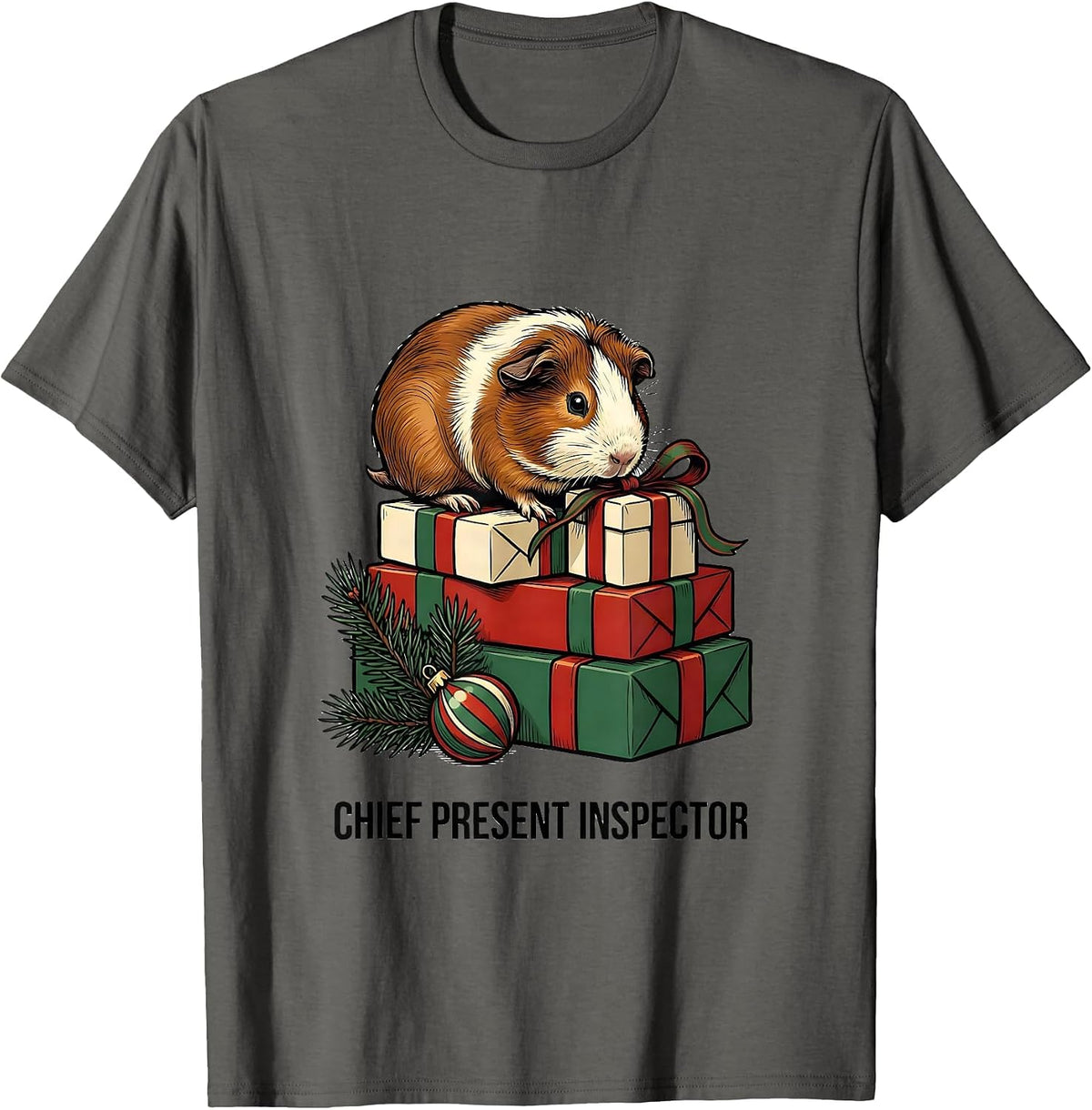 Men's Chief Present Inspector Funny Guinea Pig Christmas Pet Lover T-Shirt - Asphalt Grey