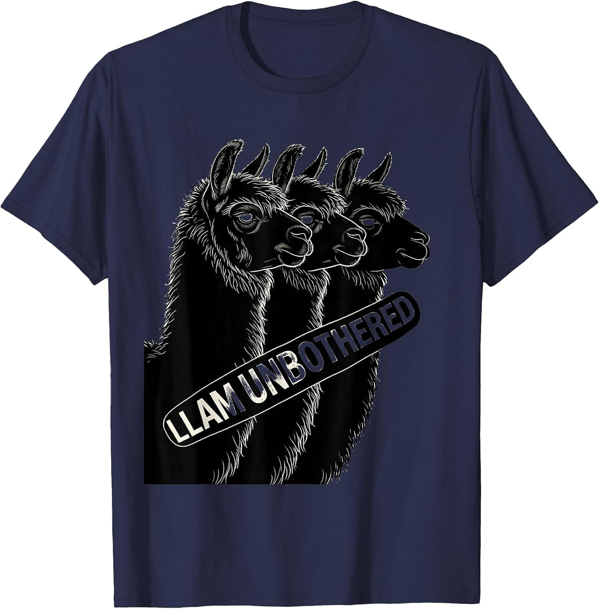 Men's Llam Unbothered Funny Llama Alpaca Humor Casual Gift T-Shirt - Navy Blue