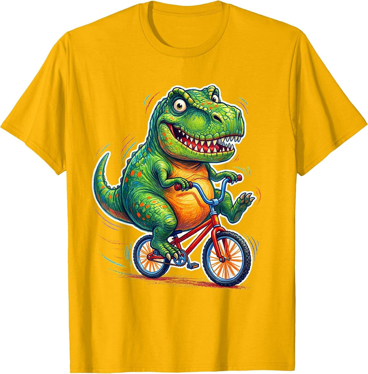 Funny Dinosaur Riding Tiny Bicycle Humor Gift T-Shirt - Golden Yellow