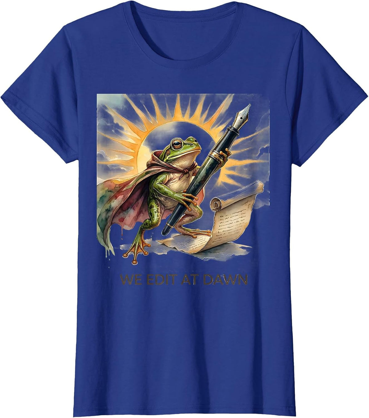 Women's We Edit At Dawn Funny Frog Teacher English Reader Back T-Shirt - Royal Blue