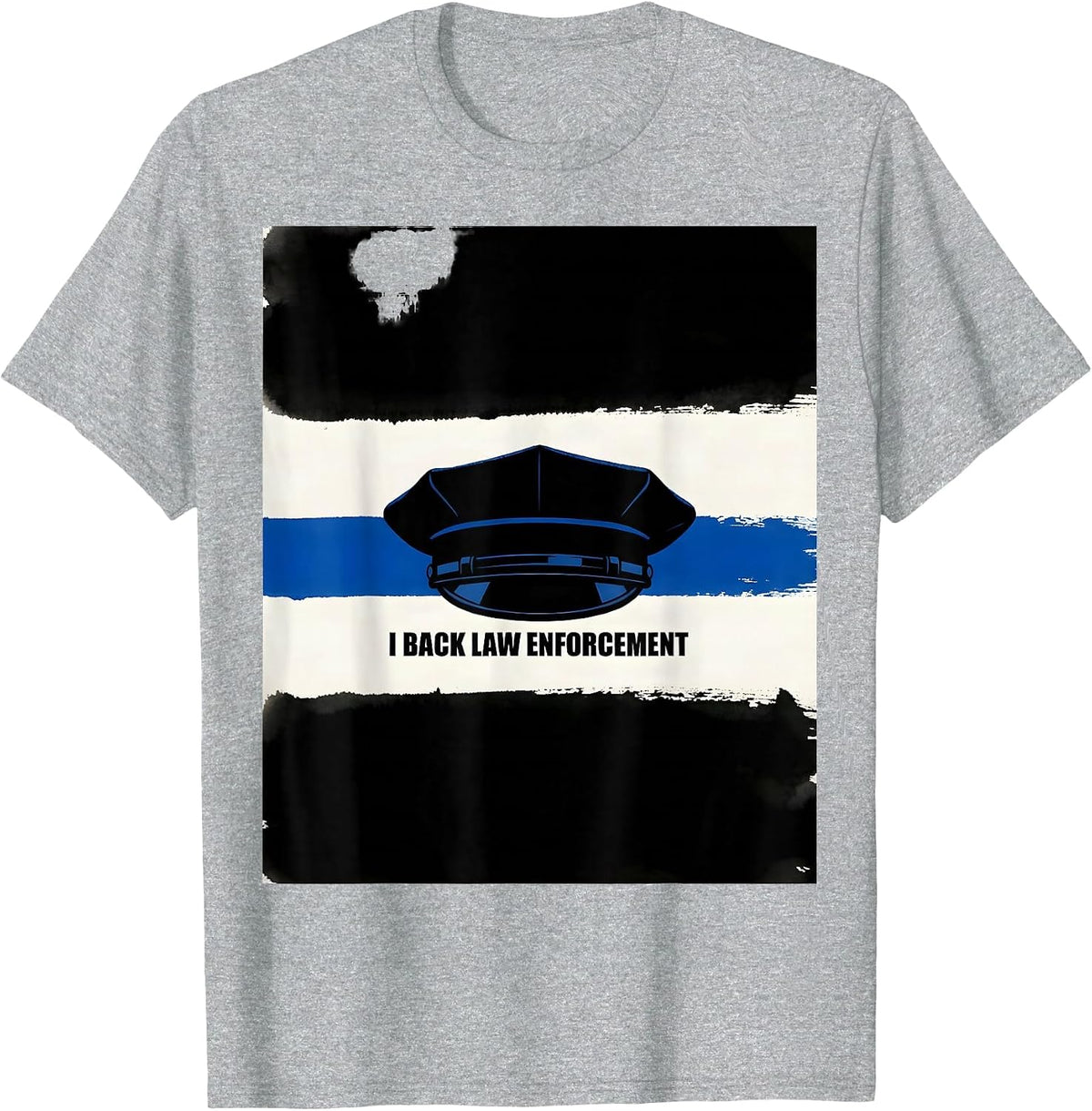 Men's I Back Law Enforcement Thin Blue Line Police Support T-Shirt - Heather Grey