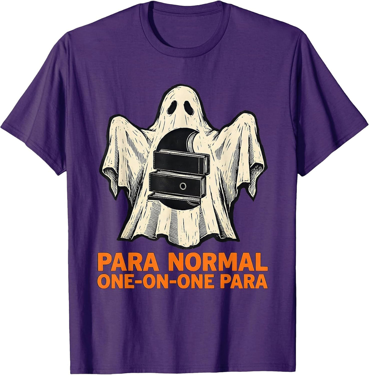 Men's Para Normal One-on-One Para Ghost Linocut Sped Teacher T-Shirt - Purple