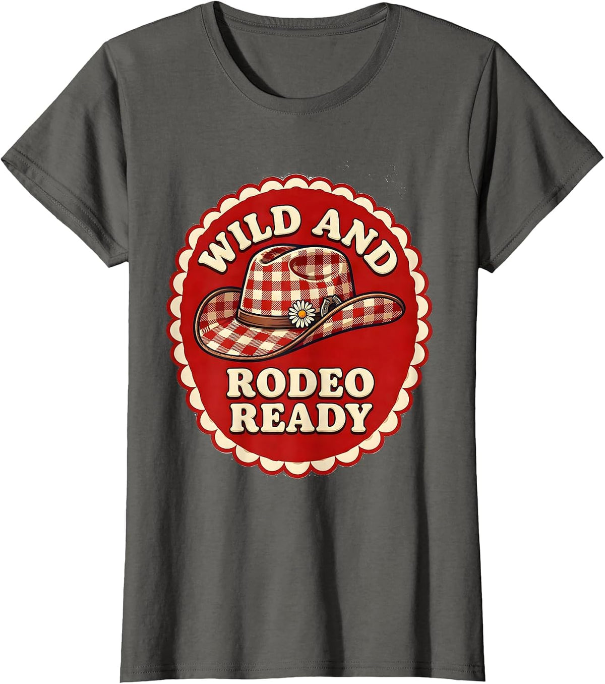 Women's Wild and Rodeo Ready Cowgirl Graphic Design T-Shirt - Asphalt Grey