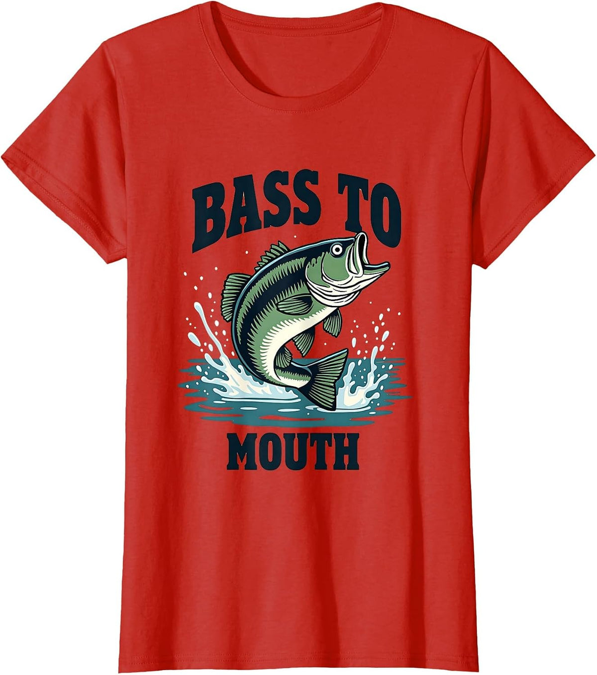 Bass To Mouth Funny Fishing Design T-Shirt - Red
