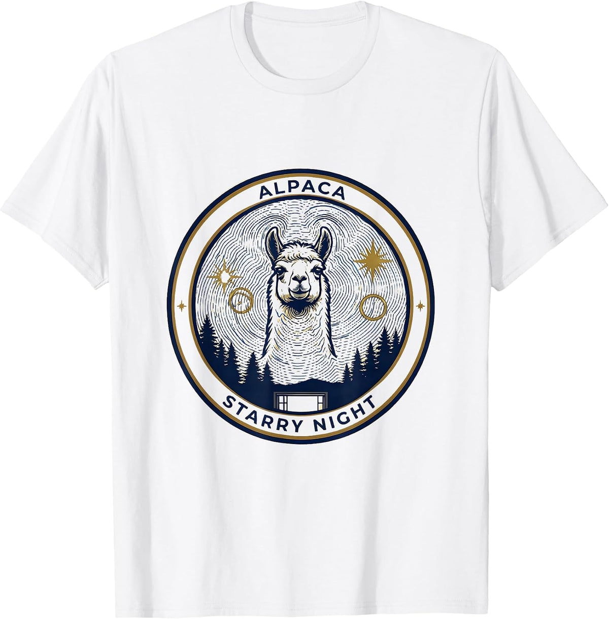 Men's Alpaca Starry Night Topographic Contour Animal Lover Art T-Shirt - White
