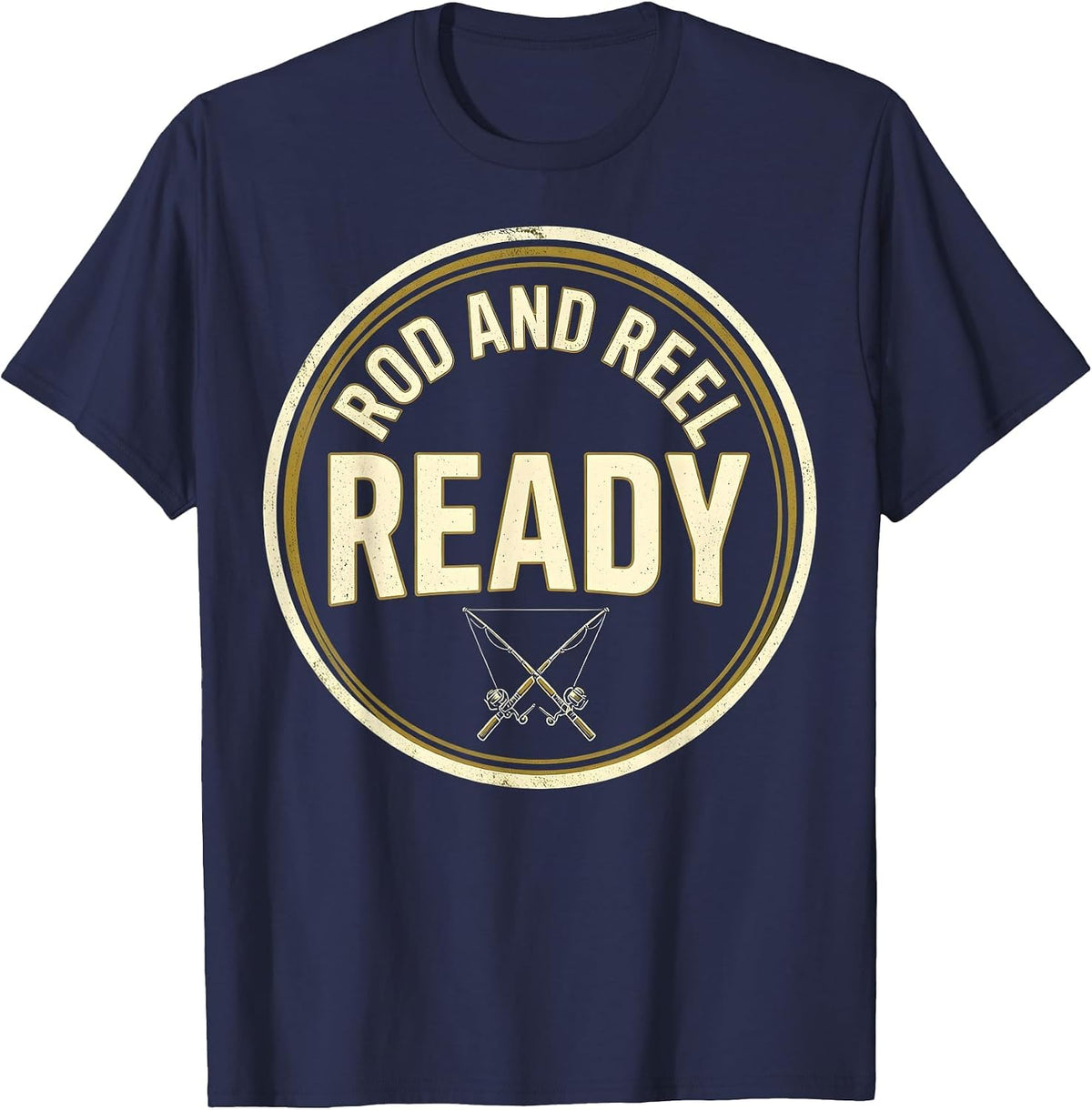 Rod and Reel Ready Fishing Long Sleeve Design T-Shirt - Navy Blue
