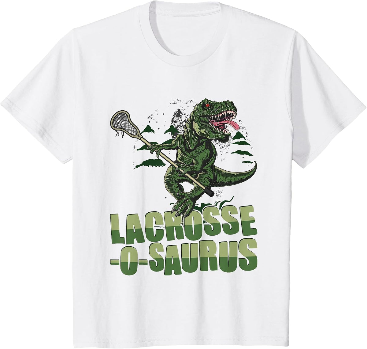 Lacrosse-o-Saurus - Funny Lacrosse Player Lax Lover Dinosaur T-Shirt - White