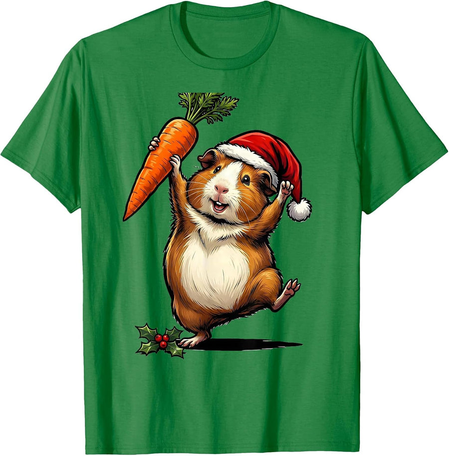 Men's Guinea Pig Santa Hat Funny Christmas Pet Lover T-Shirt - Kelly Green