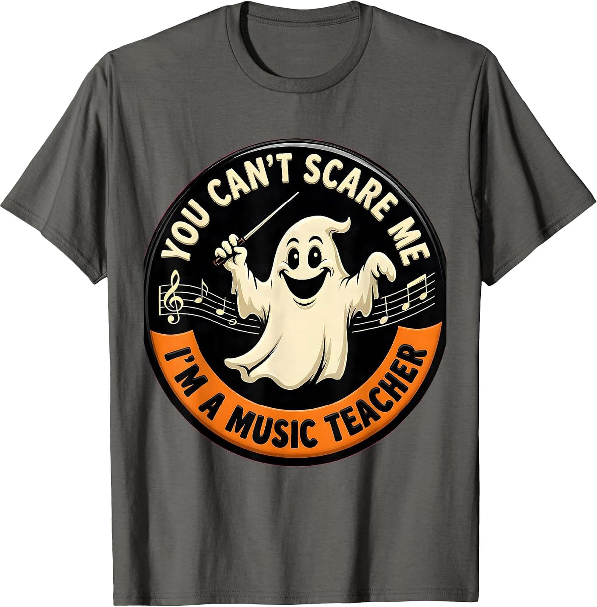 Men's You Can't Scare Me, I'm A Music Teacher Cartoon T-Shirt - Asphalt Grey