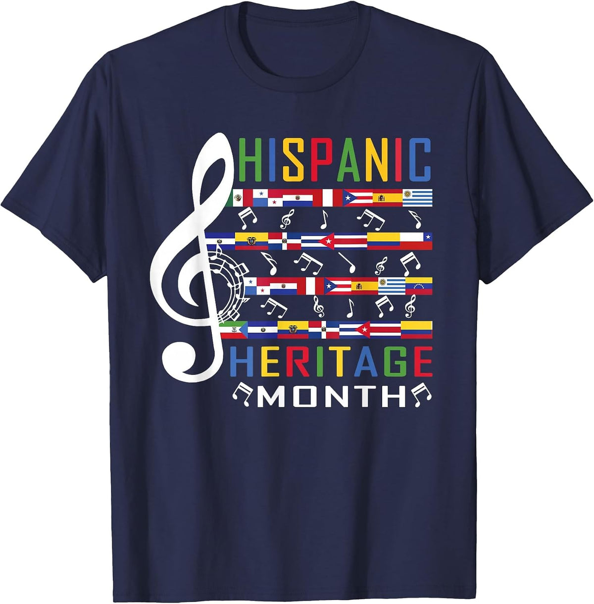 Music Teacher Kid National Hispanic Heritage Month T-Shirt - Navy Blue
