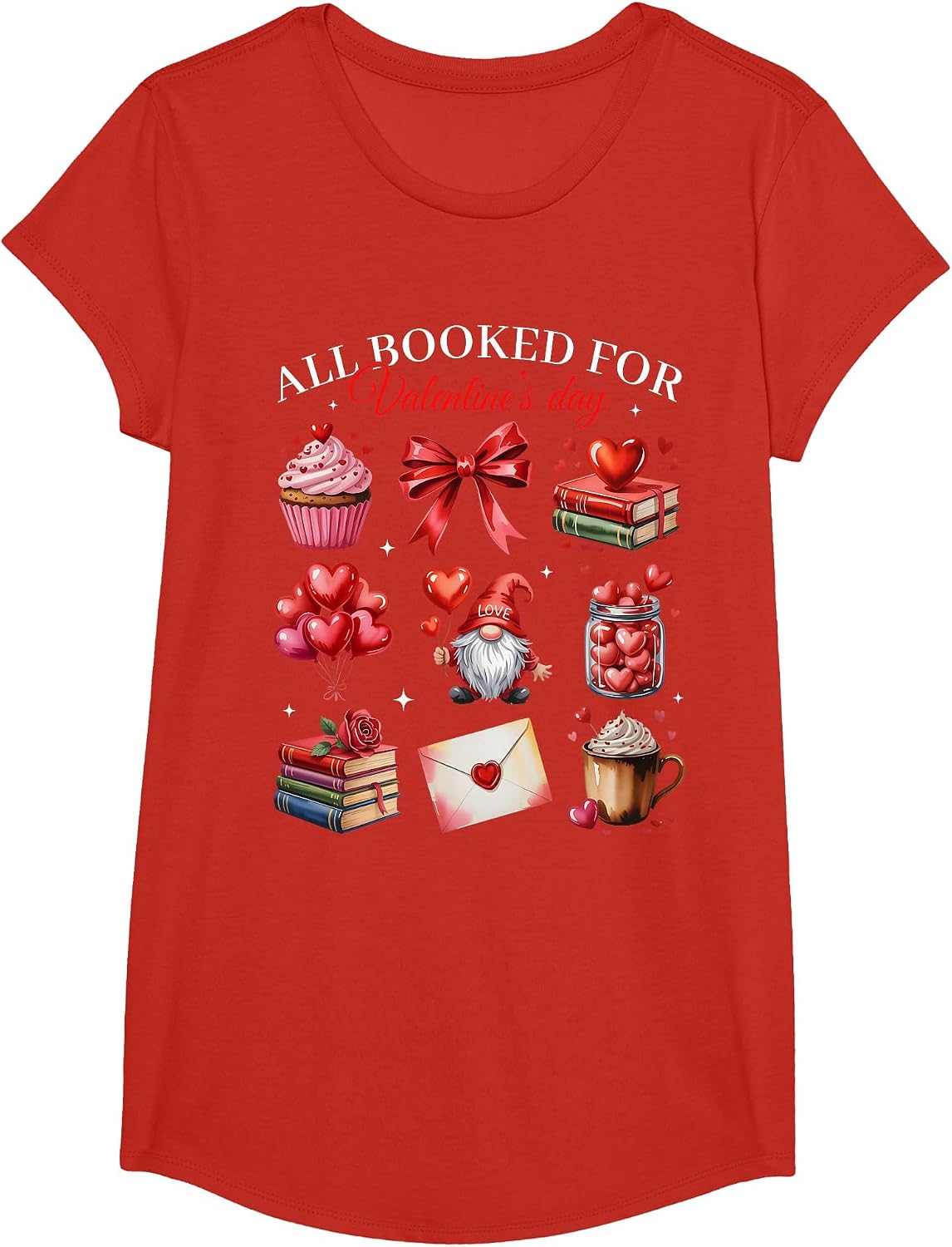All Booked for Valentine Coquette Bow Girl Women Teacher T-Shirt - Girls Red