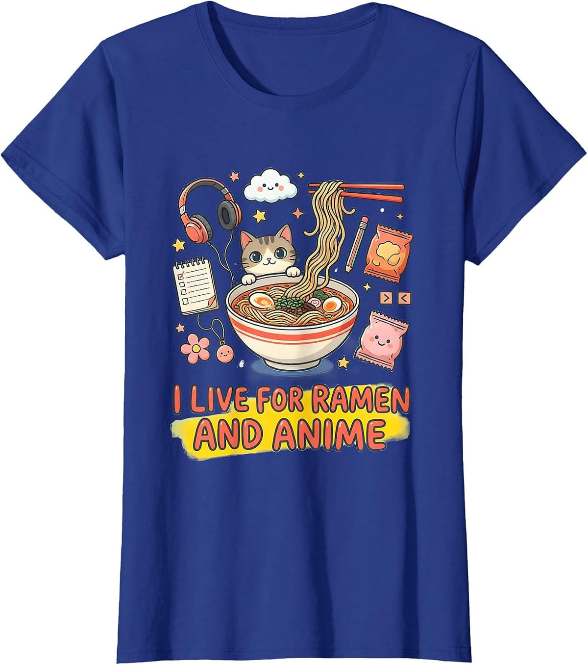 Women's I Live For Ramen And Anime Kawaii Cat Anime Gift T-Shirt - Royal Blue