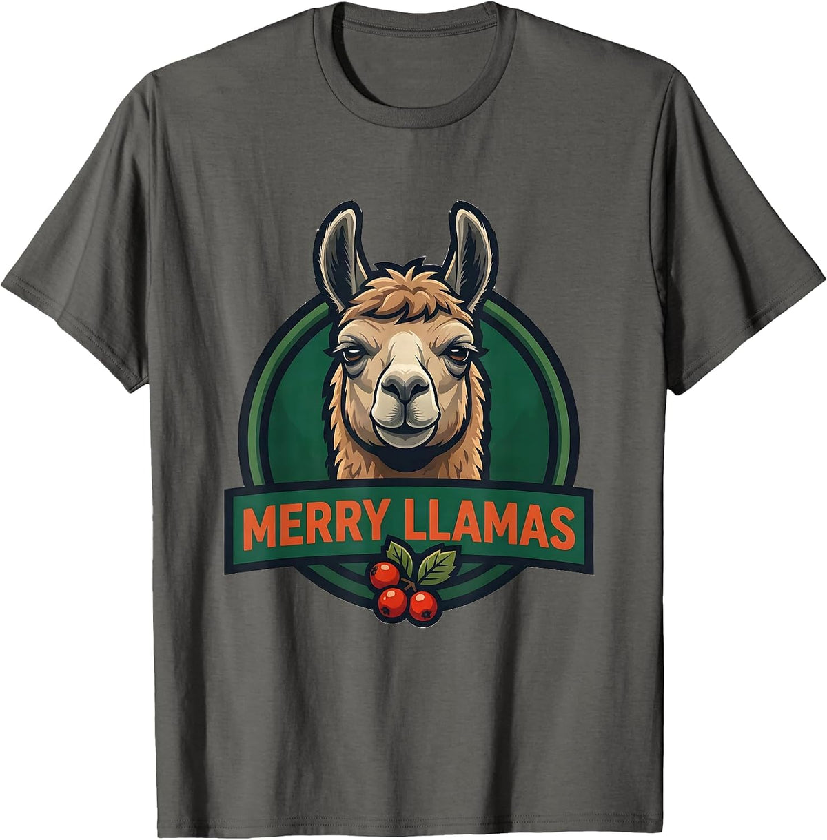 Merry Llamas Funny Llama Alpaca Novelty Humor Gift T-Shirt - Asphalt Grey