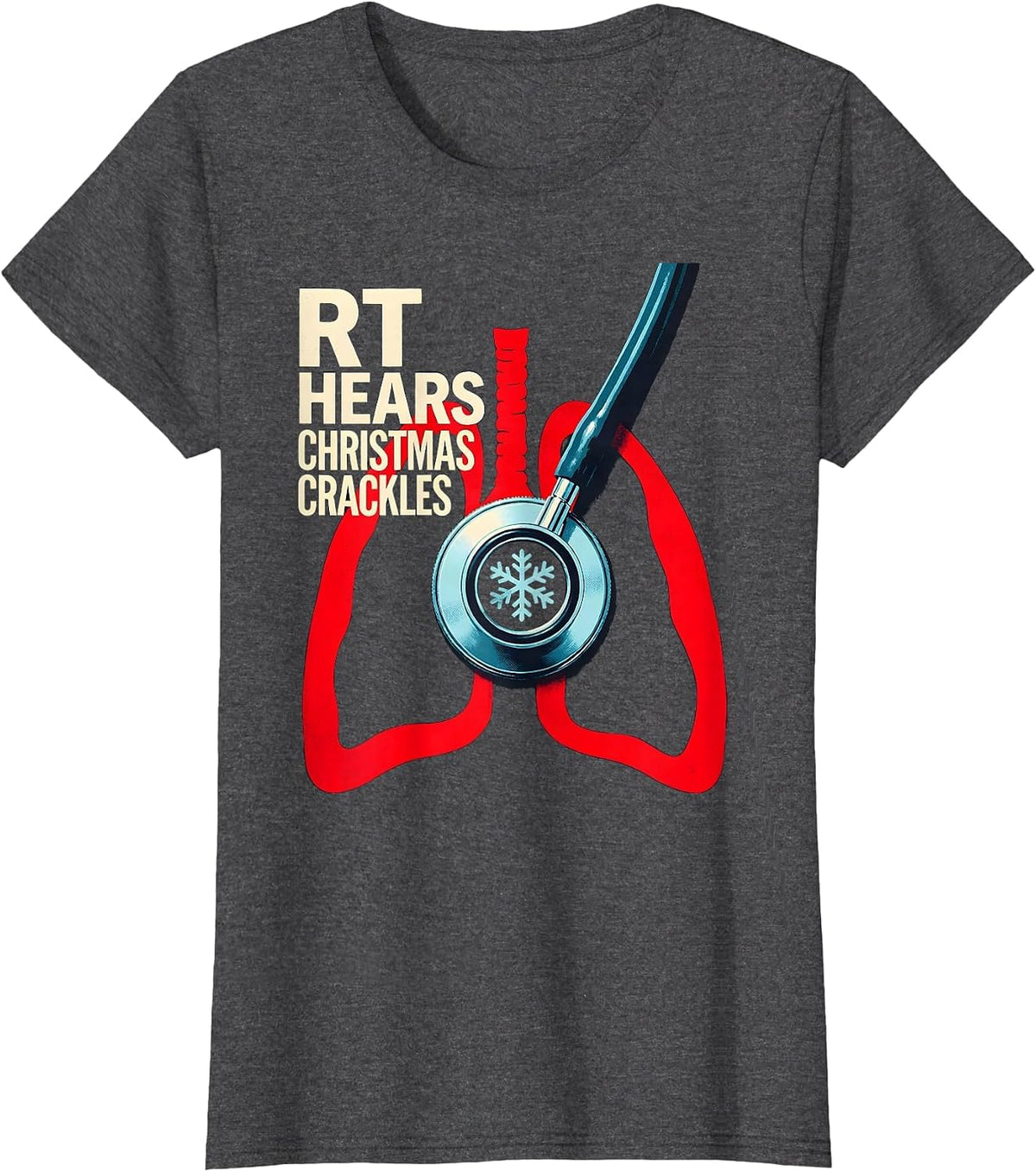 Women's RT Hears Christmas Crackles Funny Nurse Christmas ICU ER RT T-Shirt - Dark Heather Grey