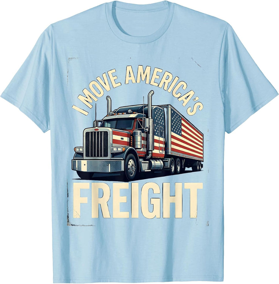 Men's I Move America's Freight Patriotic Semi Truck Driver Gift T-Shirt - Baby Blue