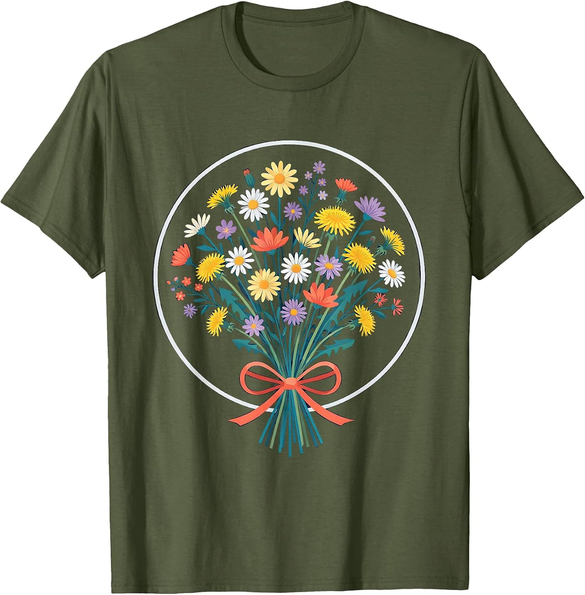 Men's Down Syndrome Awareness Wildflower Bouquet T-Shirt - Olive Green