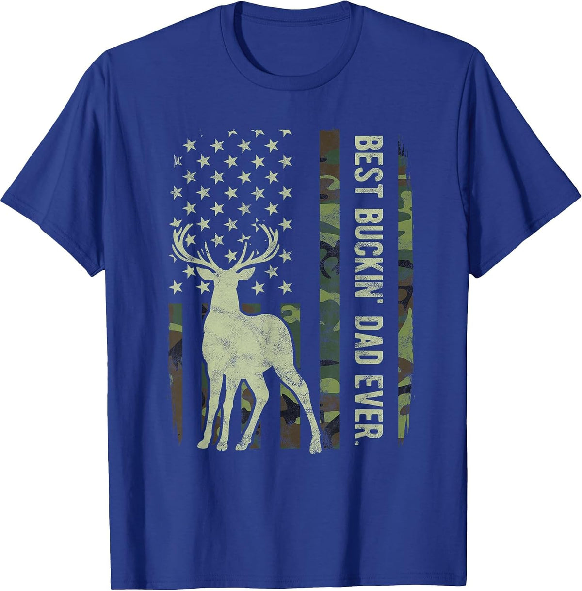 Best Buckin' Dad Camouflage American Flag Deer Hunting Tees T-Shirt - Royal Blue