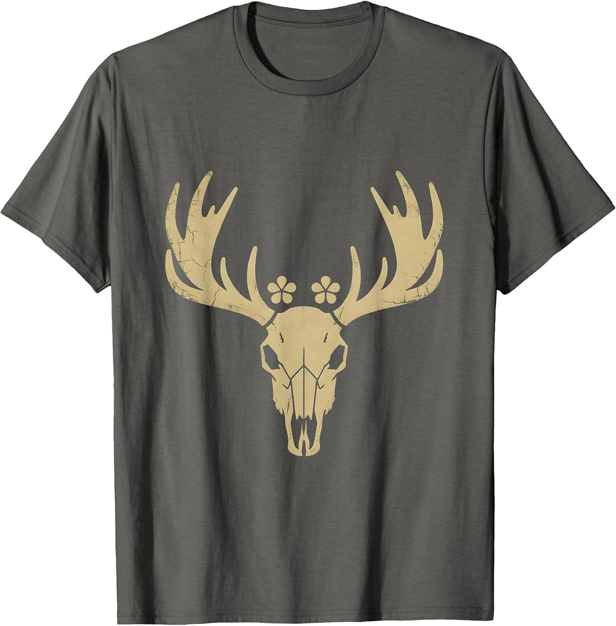 Elk on Misty Mountain Ridge Wilderness Design T-Shirt - Asphalt Grey